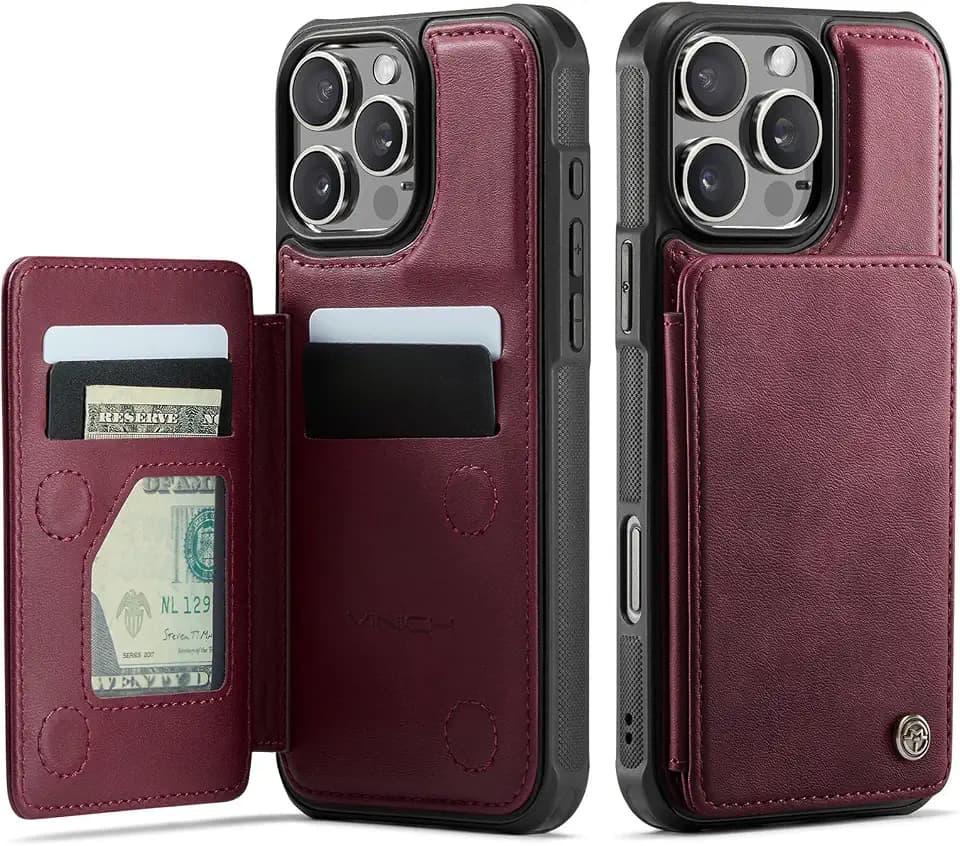 Vinich for iPhone 16 Pro Max Wallet Case with Card Holder, RFID Blocking Credit Slots Kickstand Shockproof Phone Cover Fit for iPhone 16 Pro Max 6.9" Burgundy