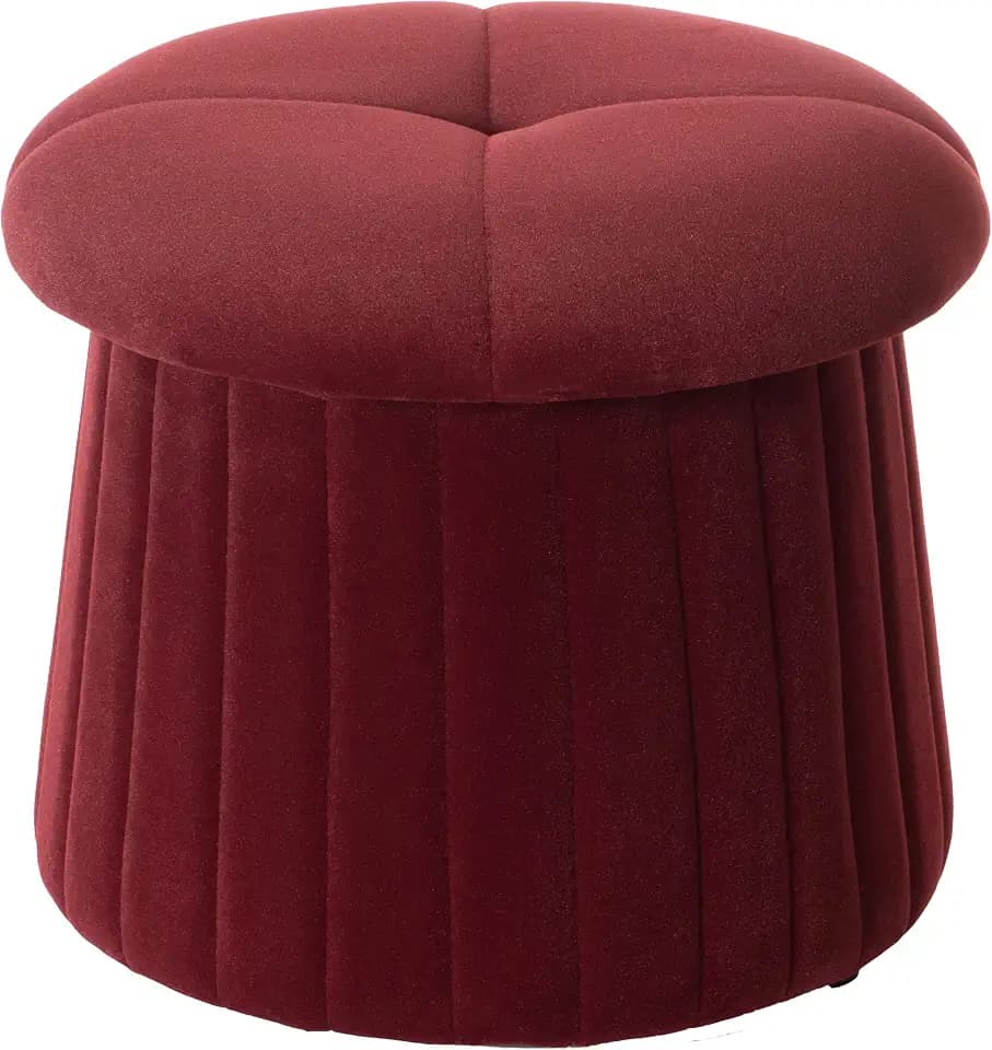 Fabulaxe Modern Tufted Velvet Mushroom Shape Storage Ottoman Storage Stool Trunk, Red