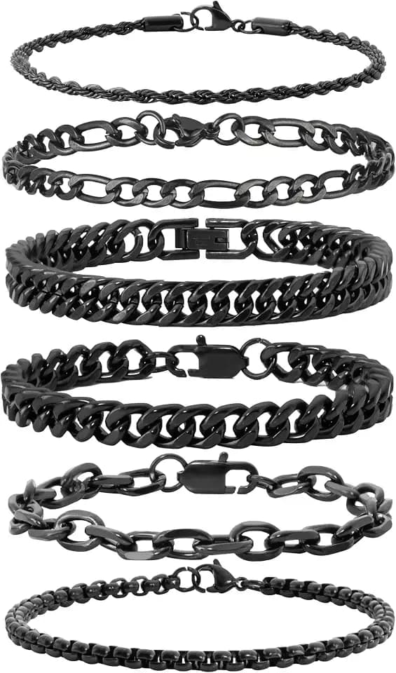 XIANNVXI 6pc Silver/Gold/Black Stainless Steel Bracelets for Men Gifts