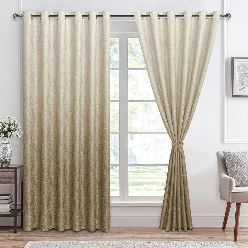 Hiasan Ombre Damask Blackout Curtains Taupe 70W X 84L Inch 2pcs