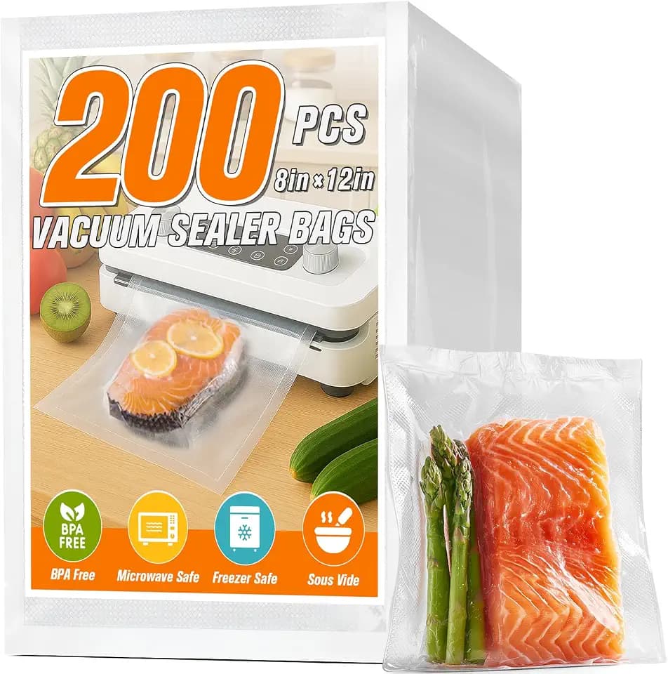 FUNFERY 200 Precut Quart 8" x 12" BPA-Free Vacuum Sealer Bags for Food