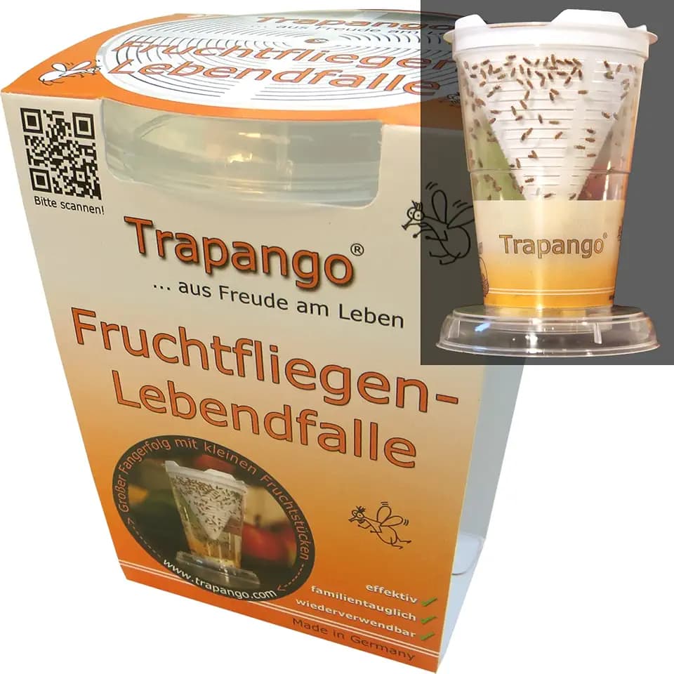 Trapango® Fruchtfliegenfalle-Lebendfalle,wiederverwendbar✓,Made in Germany✓ | effektiv, in Deutschland hergestellt