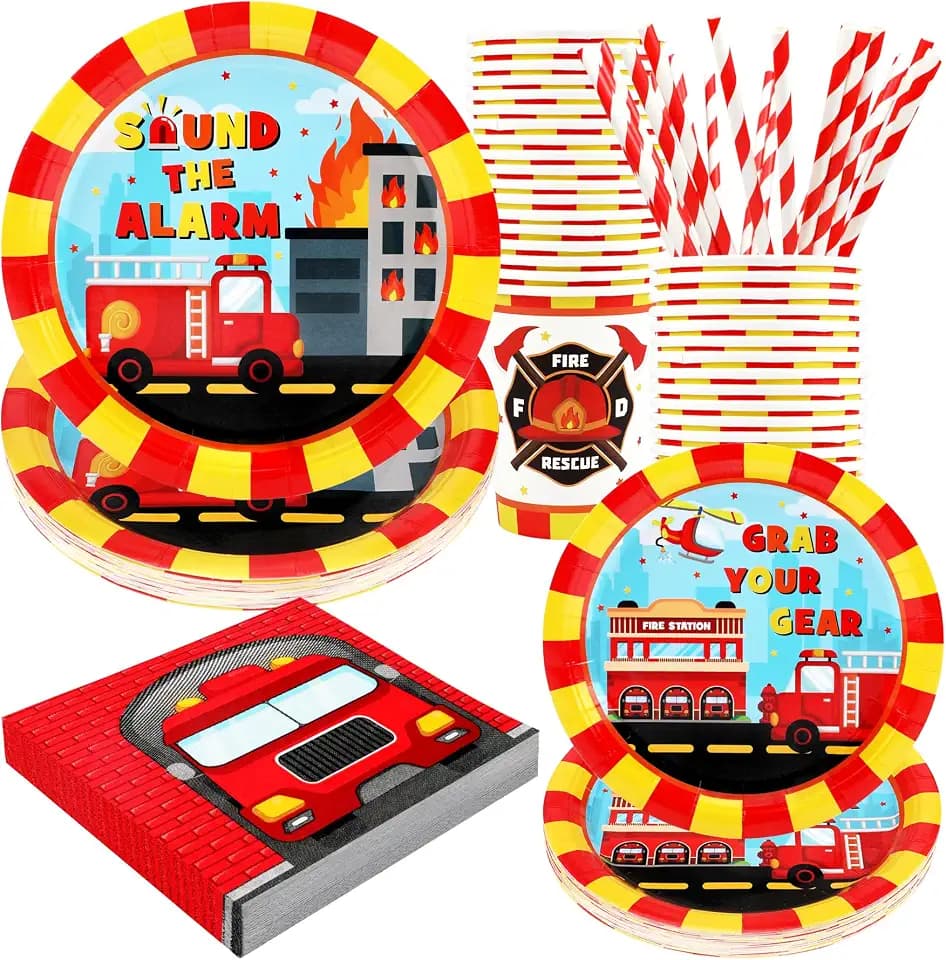 Recheel Fire Truck Birthday Decorations Set, Firefighter Party Decorations