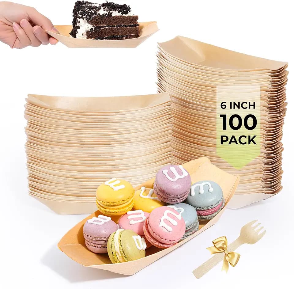 6IN Disposable Boat Plates Thick 100-Pack Food Trays for Picnic