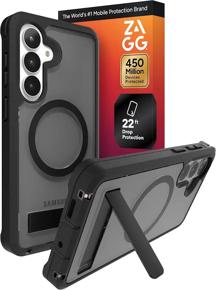 ZAGG Rainier Snap Samsung Galaxy S26+ Case with Kickstand - Smoke Black, 22ft Drop Protection, Rugged Dual-Layer Magnetic Case, Graphene Fortified Heavy Duty Shockproof, Military Grade Defense