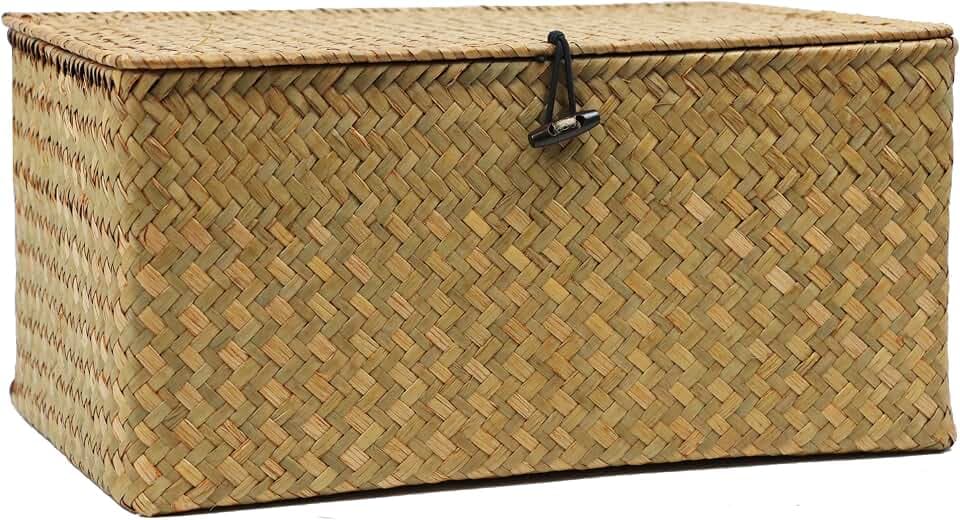 Seagrass Wicker Storage Basket with Lid, X-Large, Natural