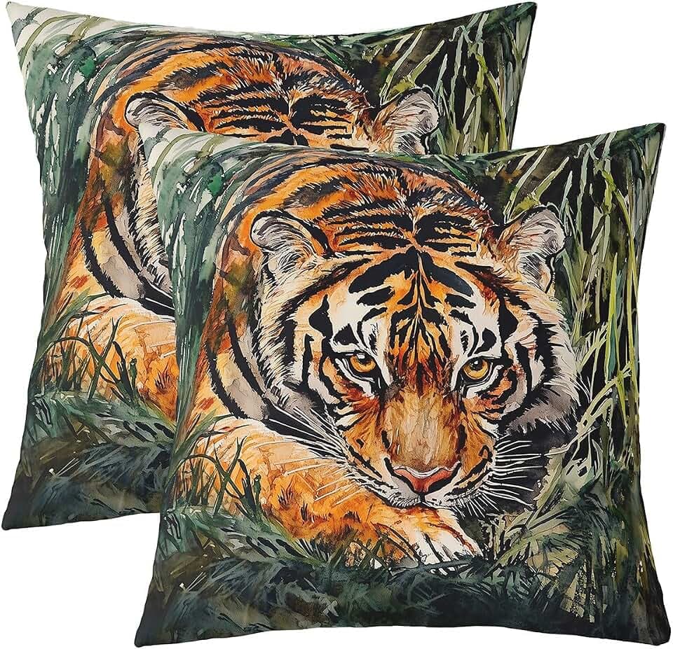 Homemissing Tiger Wende-Kissenbezüge, 60 x 60 cm, Wildtier-Kissenbezüge, Heimdekoration, Wildtiere, quadratisch, Safari-Katzen-Druck, Wurfkissenbezüge für Sofa, Couch, Stuhl, Kastanienbraun, 2 Stück