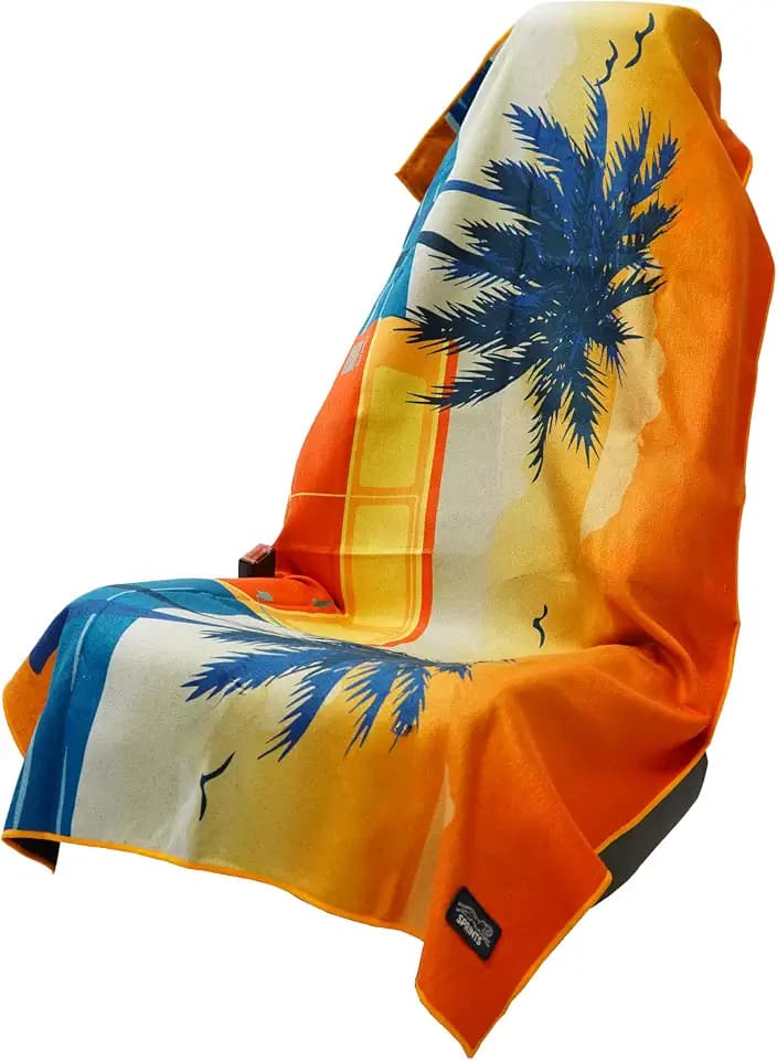 Sprints Athletic Running Towel, Full-Sized, Car Seat Cover - Performance Microfiber (Retro Sunset w/Snaps)
