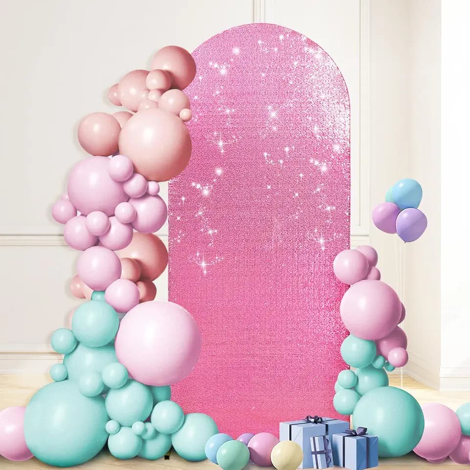 PartyDelight Fuchsia Pink Sequin Arch Backdrop Cover 6ft