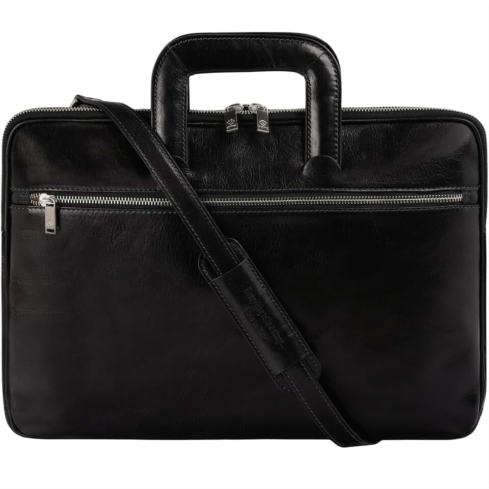 Time Resistance Schlanke Aktentasche aus Leder – Handgefertigte Italienische Computertasche aus Leder – Laptoptasche