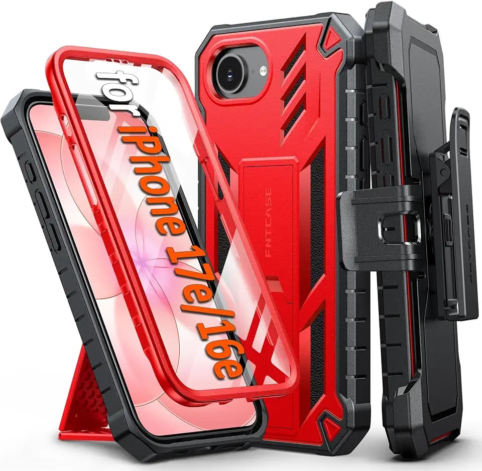 FNTCASE for iPhone 17e/16e Case with Belt Clip, Built-in Screen Protector