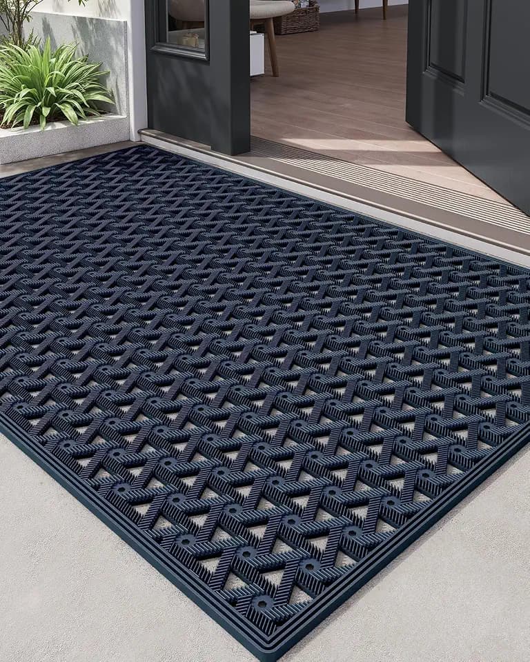 DEXI Front Door Mat Outside Entrance Rubber Floor Doormat, 32x48 Blue