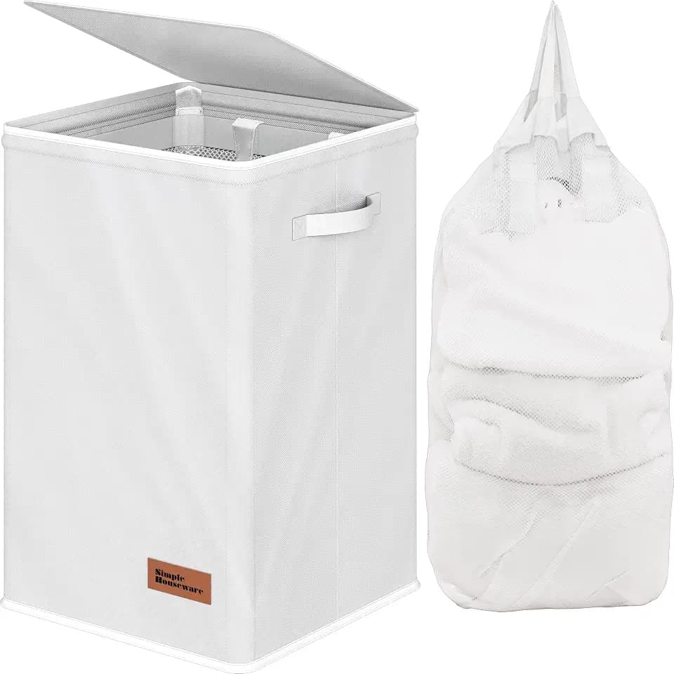 Simple Houseware Foldable Laundry Hamper Basket with Lid and Bag, Pink