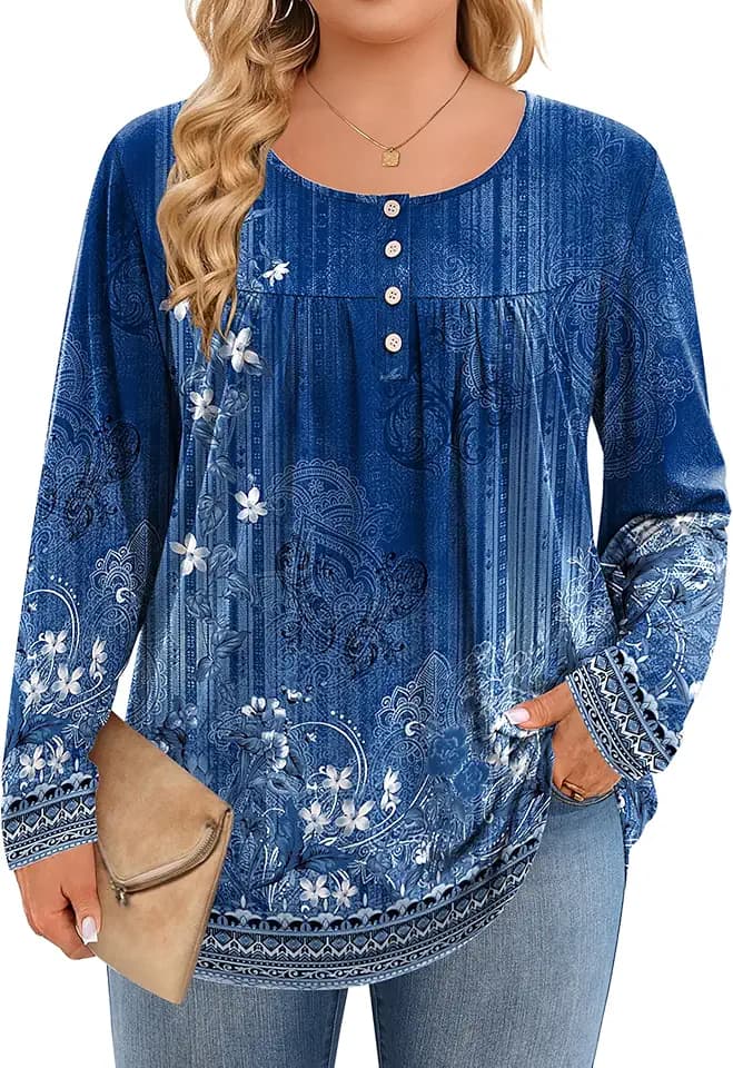 IN'VOLAND Plus Size Tops for Women Long Sleeve Shirts Casual Tunic Blouses