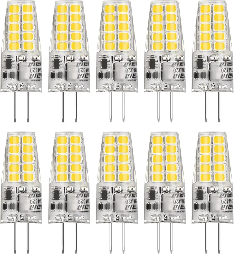 BAOMING G4 LED Bulb 12V JC Type 20W/35W T3 G4 Halogen Replacement 6000K Daylight White 400LM No Flicker G4 Bi-Pin Base Chandelier/Landscape/Microwave Lighting (10-Pack)