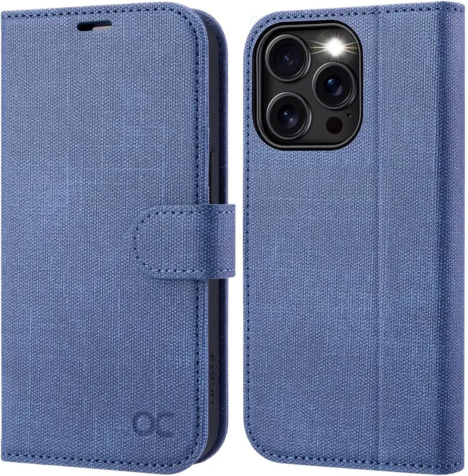OCASE für iPhone 16 Pro Hülle Premium PU Leder, Denim Blaue | Kartenfach Standfunktion, RFID Blhutzhülle Klapphülle Handytasche Lederhülle Handyhülle