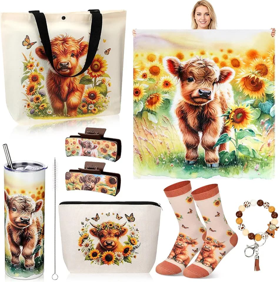 FoldTier 8 Pcs Highland Cow Gifts for Women with Blanket and 20 oz Tumbler