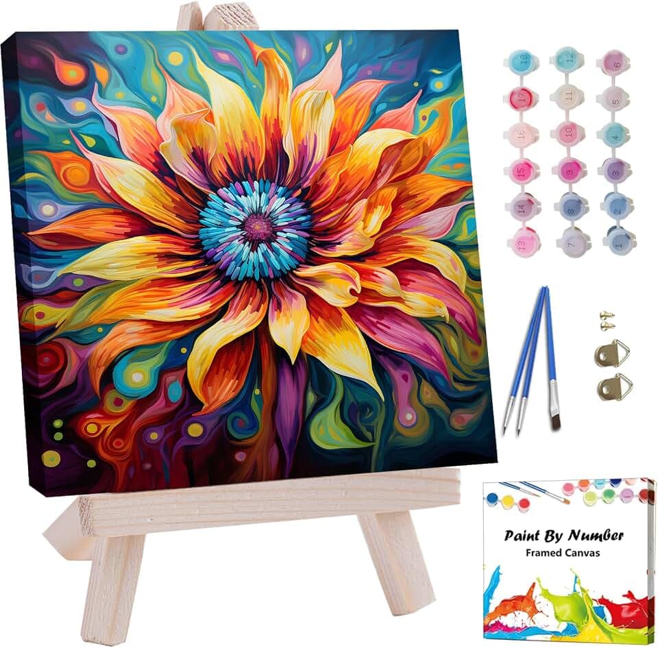 Artunion Framed Paint by Numbers Kit for Adults Beginners & Kids Ages 8-12,Blossom Flower Paint by Number with Frame, Floral Paint by Numbers Kit on Canvas 10 * 10 Inch Without Easel
