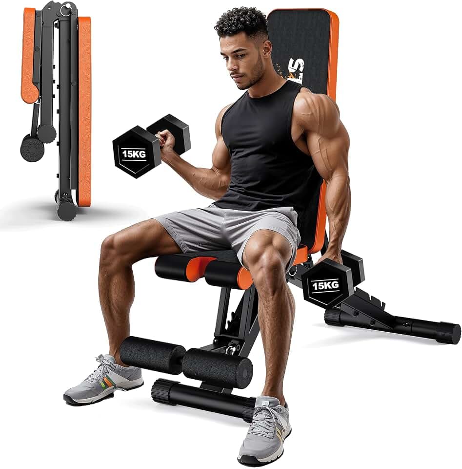 Hantelbank Klappbar Verstellbar - Multifunktions Trainingsbank für Zuhause mit 400KG Belastbarkeit, 4-in-1 Schrägbank Fitnessbank für Ganzkörpertraining