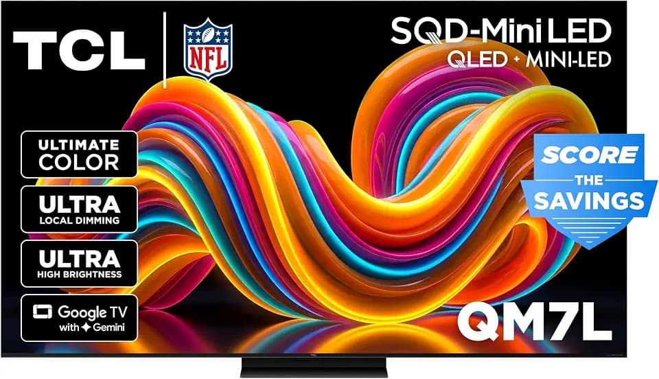 TCL 55 Inch Class QM7L Series | SQD-Mini-LED QLED Smart TV | 55QM7L, 2026 Model | 144Hz | Ultimate Color Ultra Brightness & Contrast | Google AI Bang & Olufsen | Voice Gaming Streaming Television