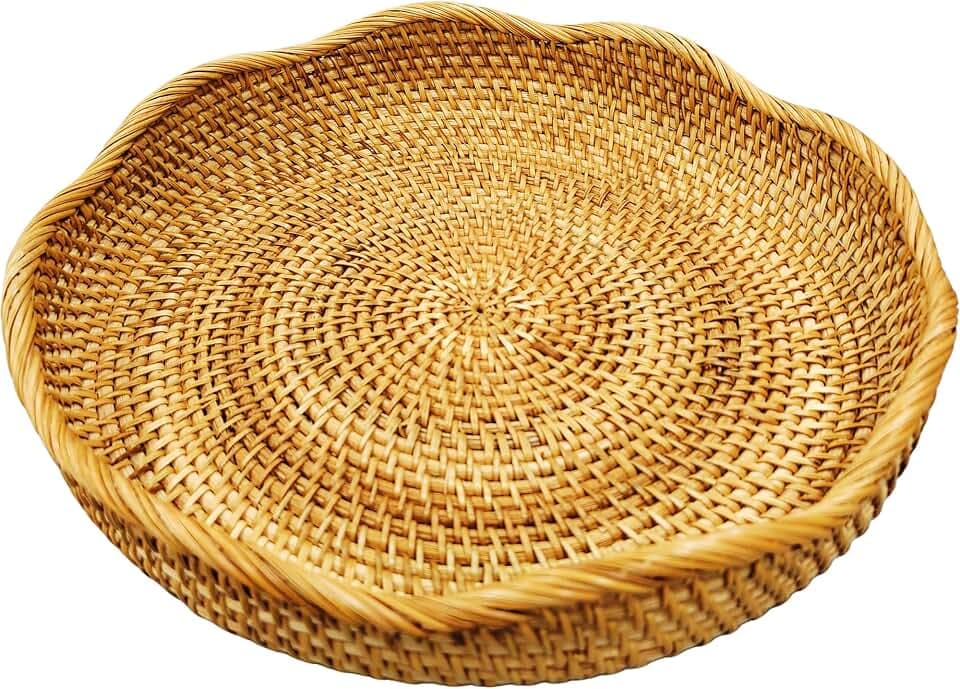 16" Large Rattan Fruit Basket, Round Wicker Table Serving Tray