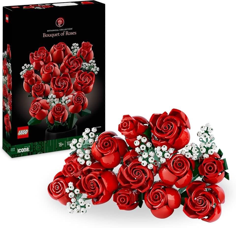 LEGO Botanicals Rosenstrauß - Set aus Kunstblumen für Erwachsene - mit 12 künstlichen Rosen & 4 Zweigen Schleierkraut - DIY Deko zum Bauen - Geschenkidee für Frauen - 10328