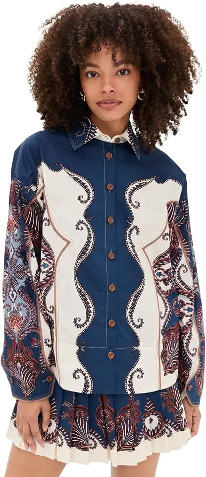FARM Rio Women's Arabesque Scarf Sand Long Sleeve Shirt