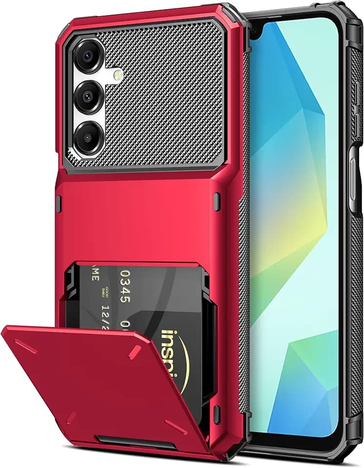 COOYA for Samsung Galaxy A16 Case Wallet, 5 Credit Card Holder, Red