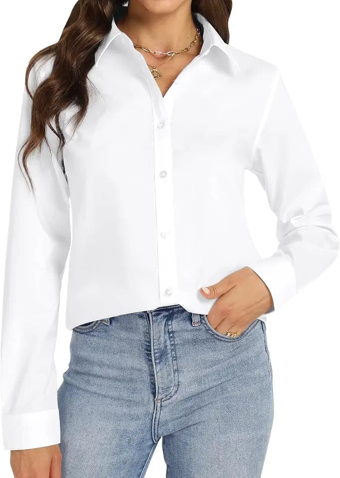J.VER Button Down Shirts for Women Stretch Collared Long Sleeve Dress Shirt