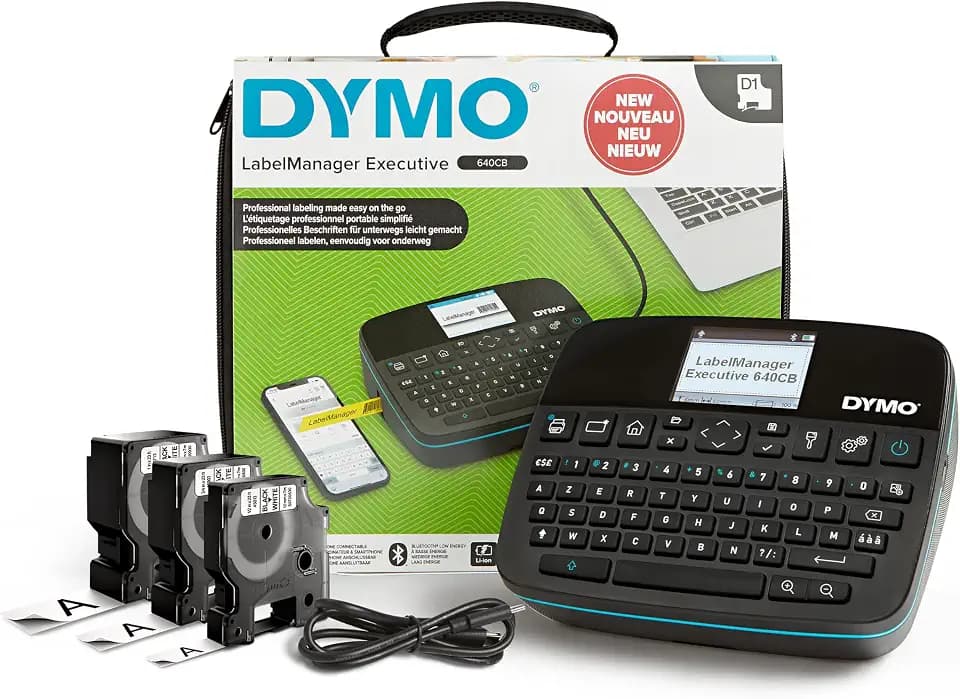 DYMO LabelManager Executive 640 CB Etikettendrucker mit Transportkoffer und 3 D1-Kassetten | Kompakter Etikettendrucker mit AZERTY-Tastatur | Bluetooth und USB Konnektivität