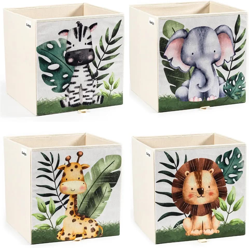 Gadgy Aufbewahrungsbox Kinder 4er Set Faltbox für Kallax - Tiermotiv