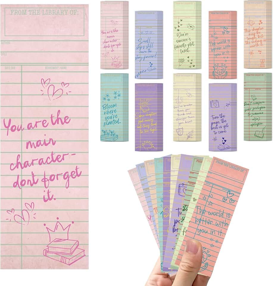 100 Pcs Vintage Library Paper Bookmarks, Inspirational Quotes Aesthetic Bookmarks Bulk, Cute Handwritten Book Mark for Women Man Reading Lovers Students Teachers Office Workers Gift