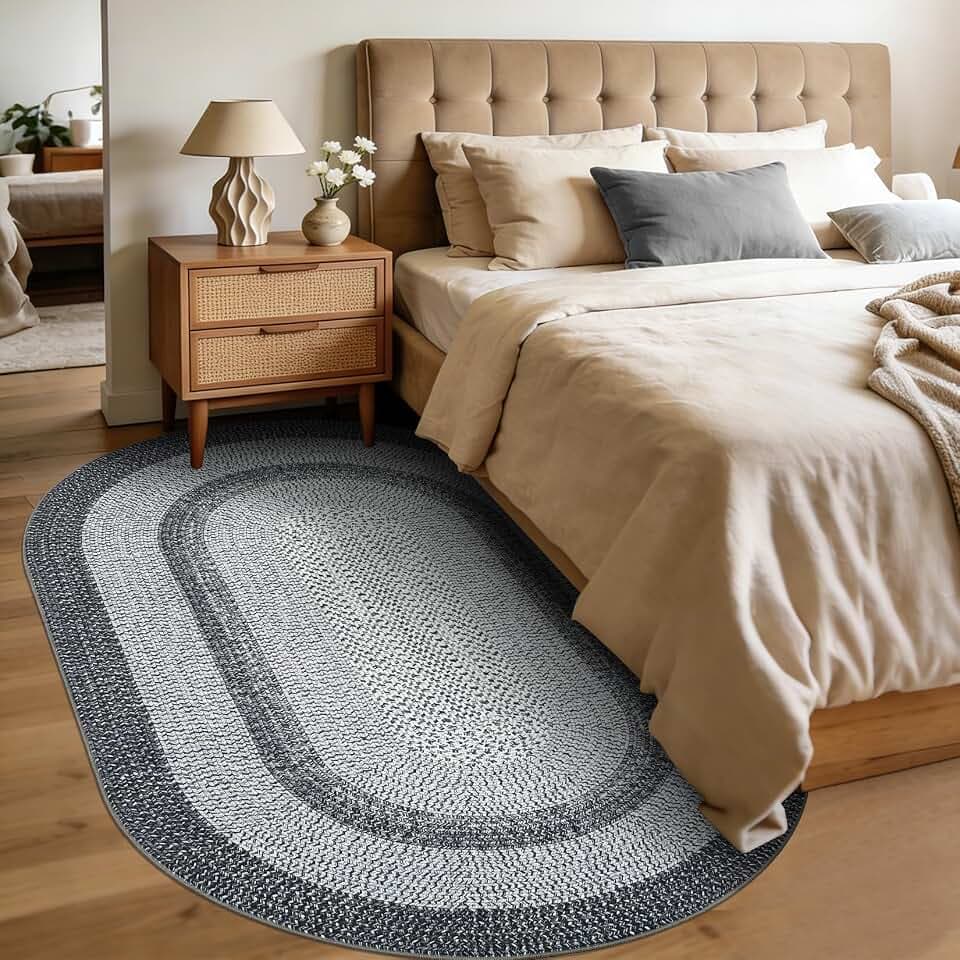 RUGSREAL 5x8 Oval Washable Rug Living Room Modern Border Bedroom Area Rugs