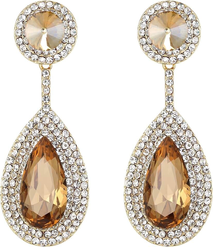 BriLove Gorgeous Wedding Rhinestones Teardrop Chandelier Long Dangle Earrings for Bridal Party Prom Jewelry Accessories