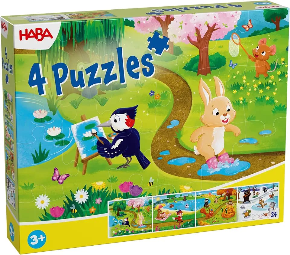 HABA Puzzle-Set Jahreszeiten für Kinder ab 3 Jahren – 4x24 Teile Set ergibt großes Panorama – Lernpuzzle zur Förderung der Feinmotorik – Farbenfrohes Legespiel - 2013402001