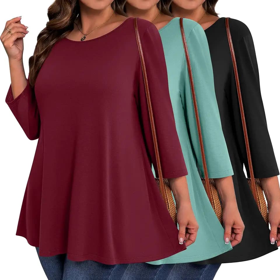 Evervibe 3 Pack Women's Plus Size Tunic Tops 3/4 Sleeve Shirts