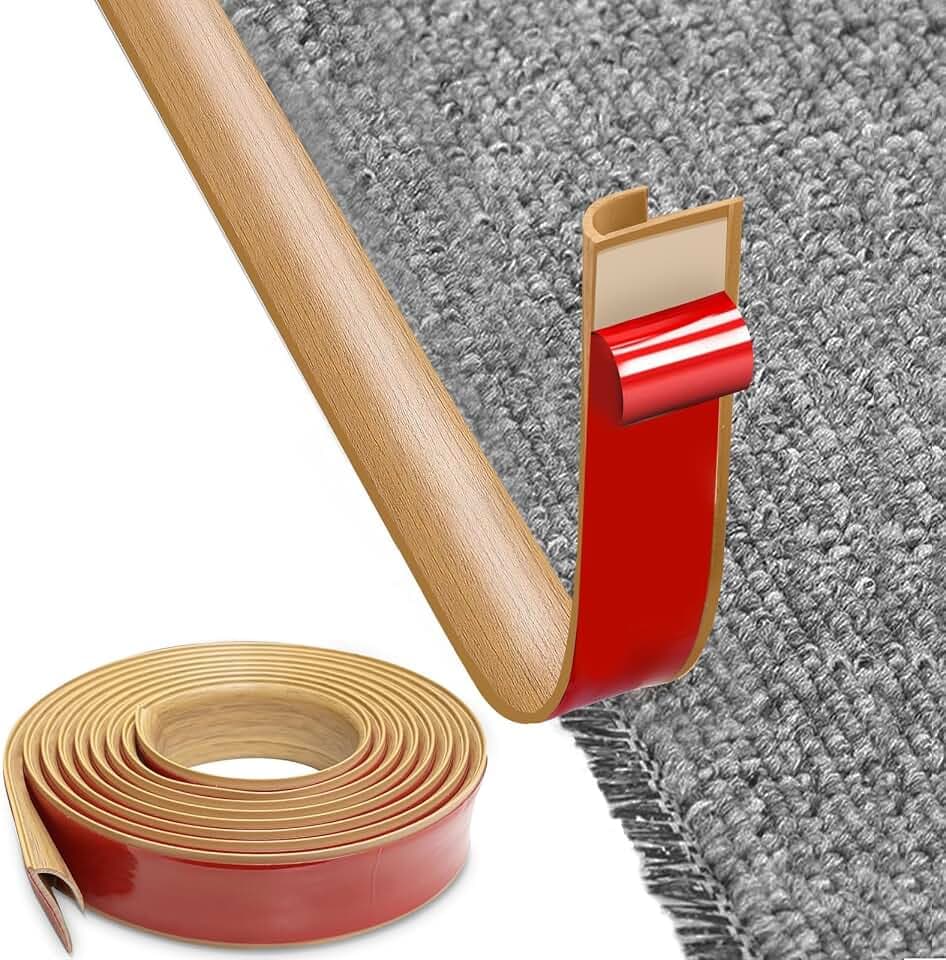 MeYuxg Selbstklebende Randleiste für Teppiche,10M Teppicheinfassband Selbstklebend,PVC Eppich und Boden Übergangsleiste Selbstklebend, Leicht zu Schneiden,für Türkanten,Teppiche,Treppen(Gelbe Eiche)