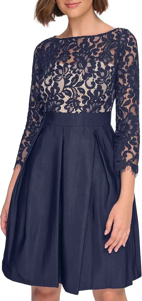 Eliza J Women's 3/4 Sleeve Lace Boat Neck Fit and Flare Dress