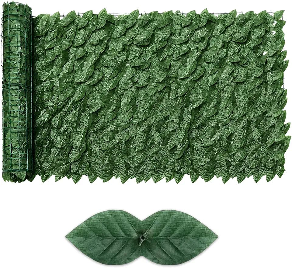 Artificial Ivy Privacy Fence Screen,39.4" X 118" UV-Anti Fake Leaves Plant Vine,Privacy Hedges Wall for Indoor Outdoor Garden Backyard Decor,Color Green Pineapple Leaves