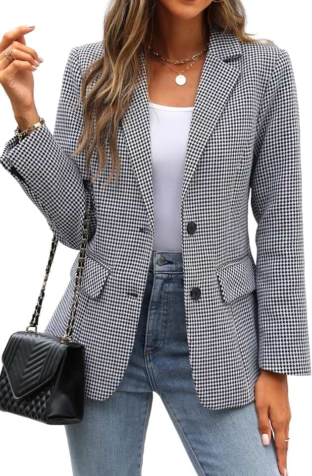 ELLEVEN Women's Business Casual Plaid Blazer Work Office Suit Jackets