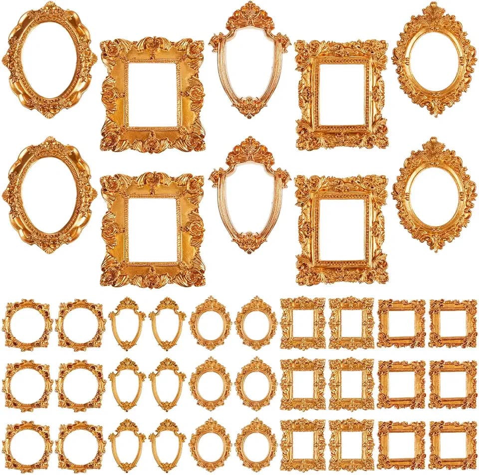 Teenyyou 40 Pcs Mini Gold Picture Frames with Magnetic Tape