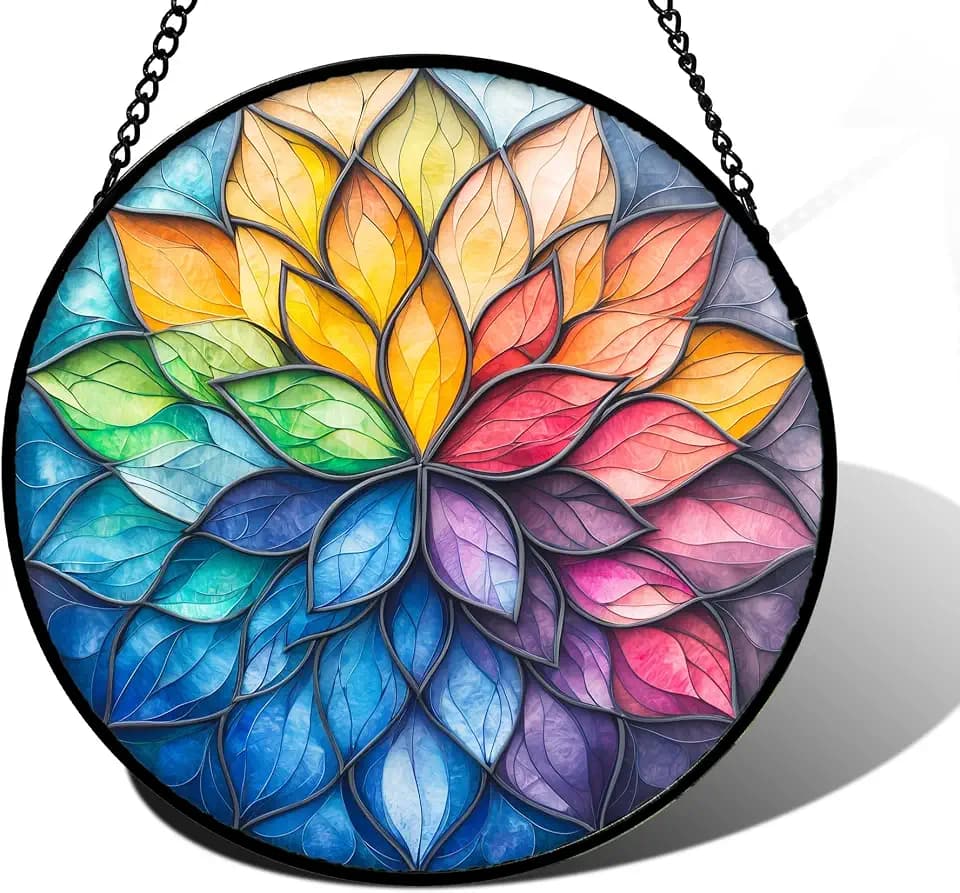 Colorful Flower Petals Stained Glass Window Hanging Suncatcher Gifts 6.3"