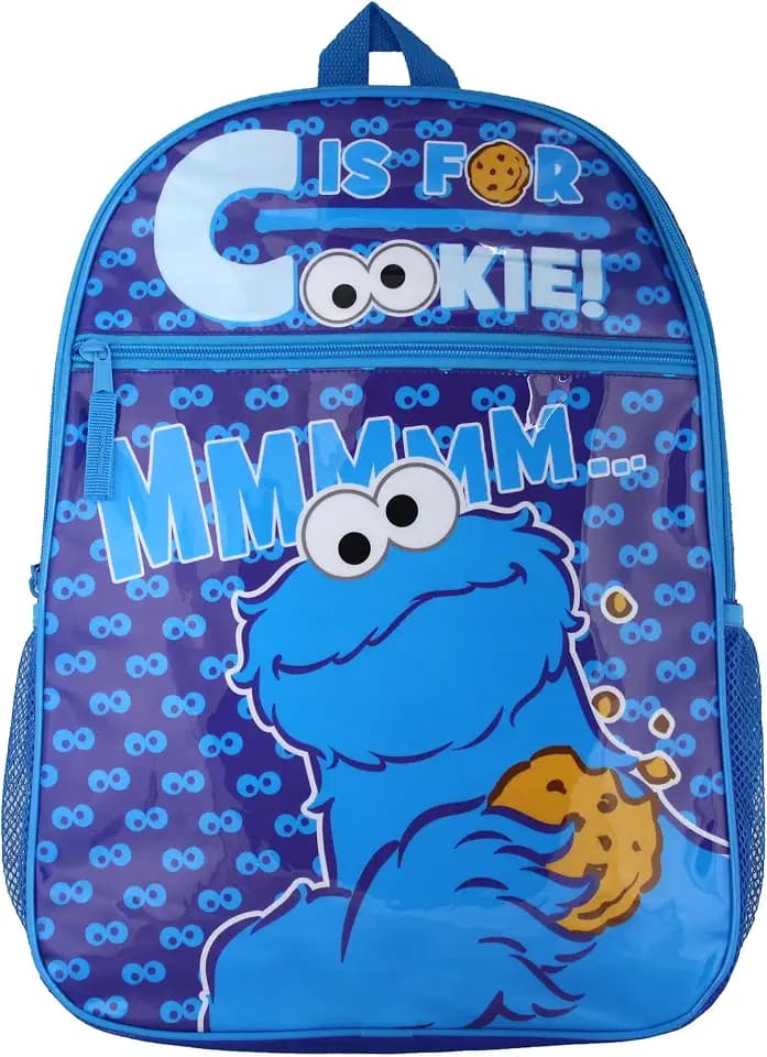 INTIMO Sesame Street Cookie Monster C Is For Cookie Dual-Compartment Backpack Bag 16"