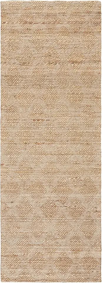 Sol Interwoven Diamond Hand-Knotted Flatwoven 100% Natural Jute Runner Area Rug, Natural/Black, 2'5"x7"