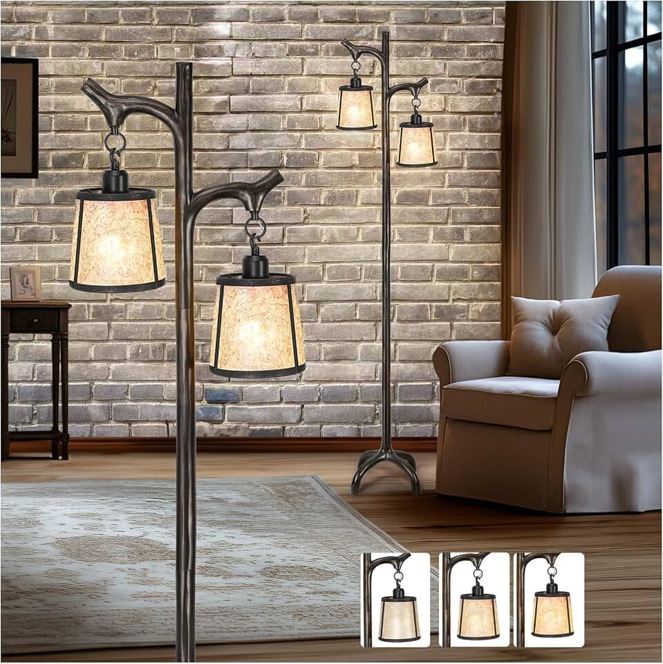 Scenekoy Farmhouse Resin Floor Lamp with Mica Shade, Dimmable Standing Lamp