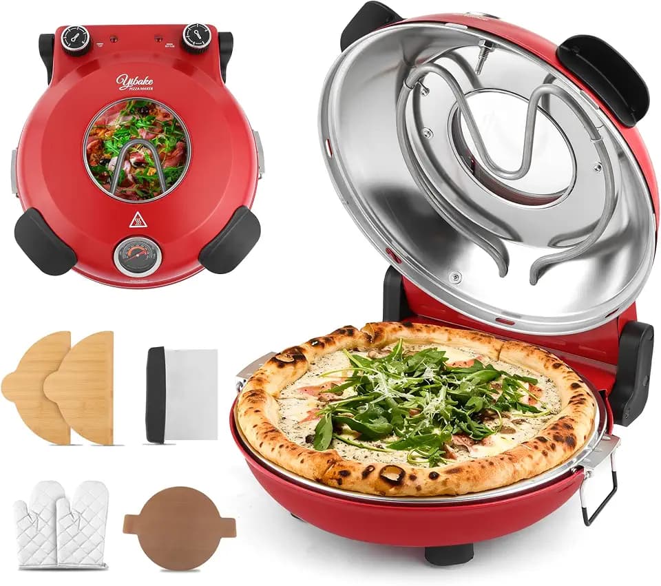 Pizzaofen elektrisch, 1200W Indoor-Pizzaofen，Rot