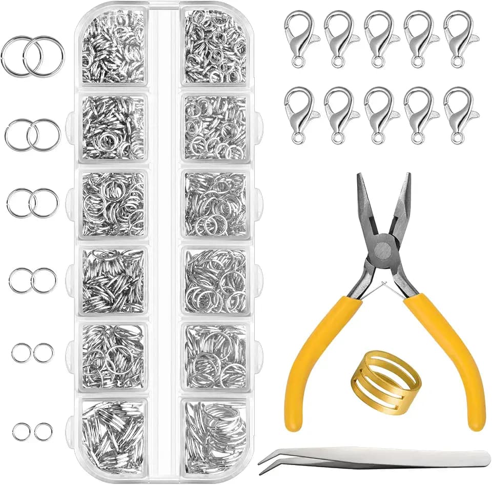 FEPITO 1540 Stück Sprungringe für Schmuckherstellung Zubehör Silberschmuck Reparatur mit Karabinerverschlüssen und Schmuckzangen für DIY Ohrring Halskette Armband