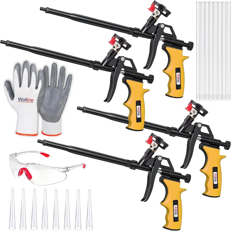 Spray Foam Insulation Gun, Heavy Duty Teflon-Coated, Yellow, 4 Pack