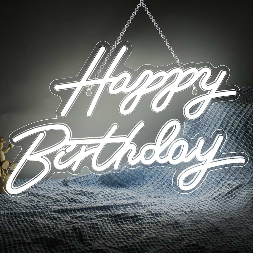Happy Birthday Neon Sign for Wall Decor, LED Happy Birthday Light Up Sign, Dimmable LED Birthday Neon Light for Birthday Party Decorations Backdrop, White