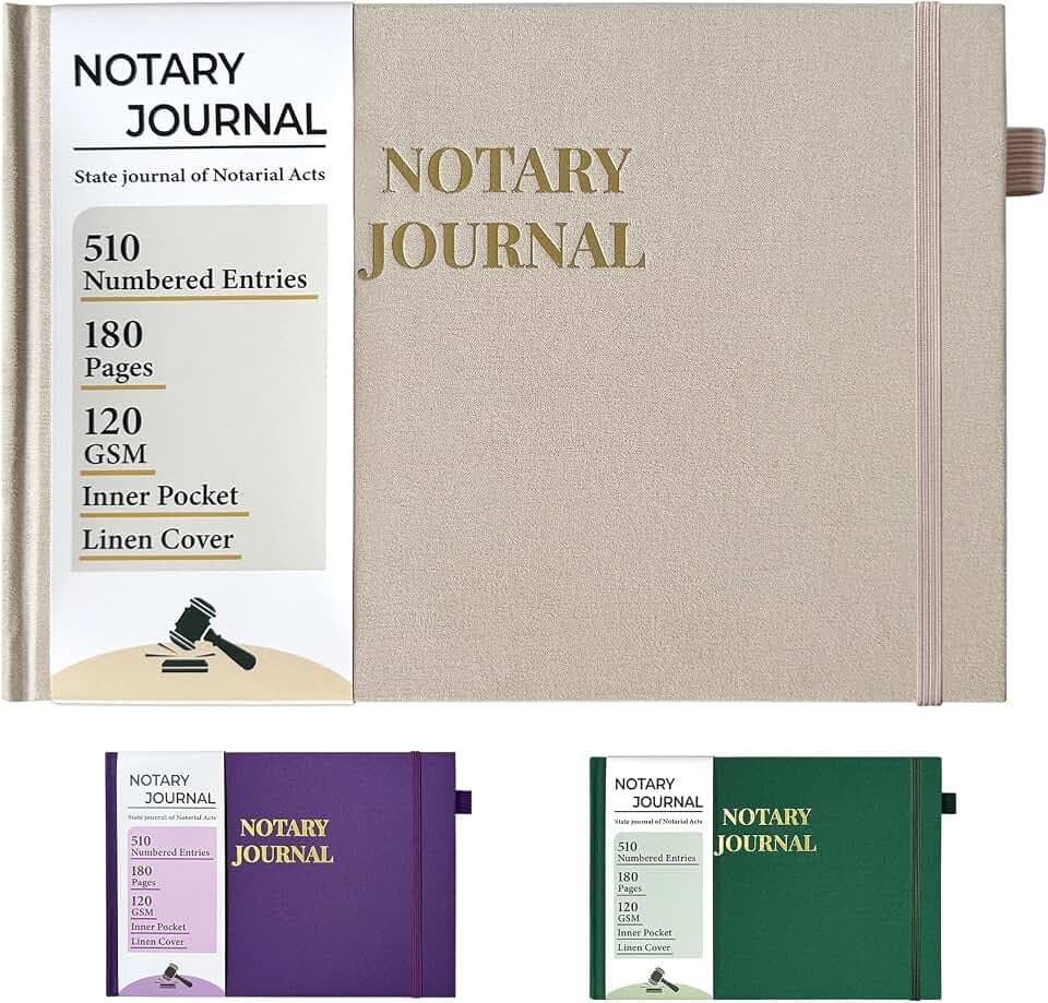 Notary Journal Log Book, Linen Notary Book with 510 Record Entries, Notary Log Books Notarial Public Journal for Notarial Acts, Notary Supplies with Privacy Guard, 120gsm Thick Paper, 10″x7″ (Beige)